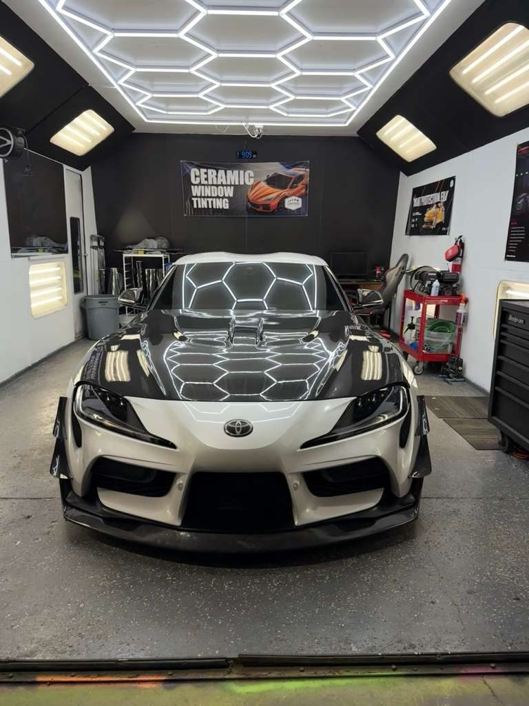 Toyota Supra with hexagon ceramic coating pattern demo